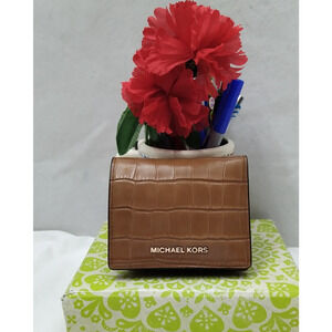 Michael Kors Brown Snakeskin Embossed Credit Card ID Window Bifold Wallet
